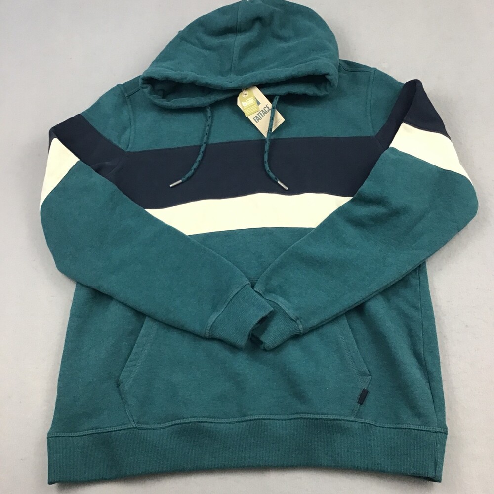 FatFace Hoodie Men XL Green Blue Stripe Pullover Sweatshirt Cotton Pockets